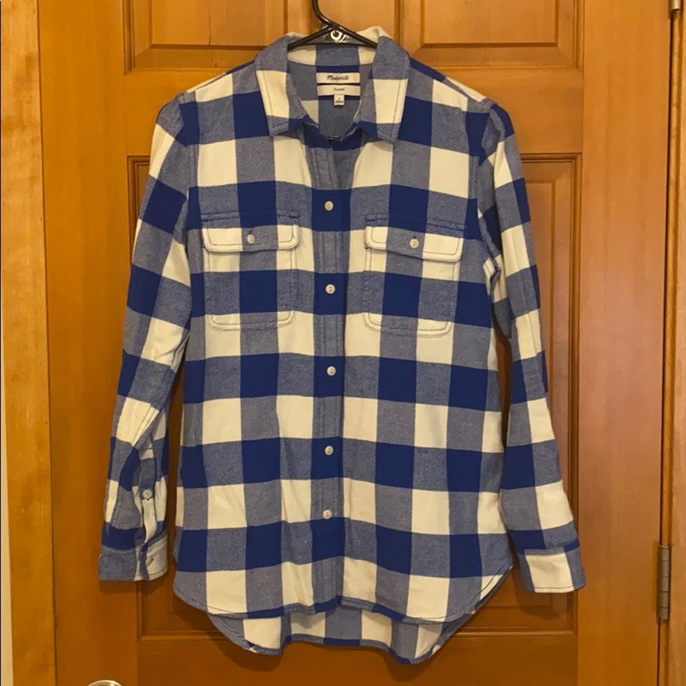 Madewell Blue & White Plaid Flannel